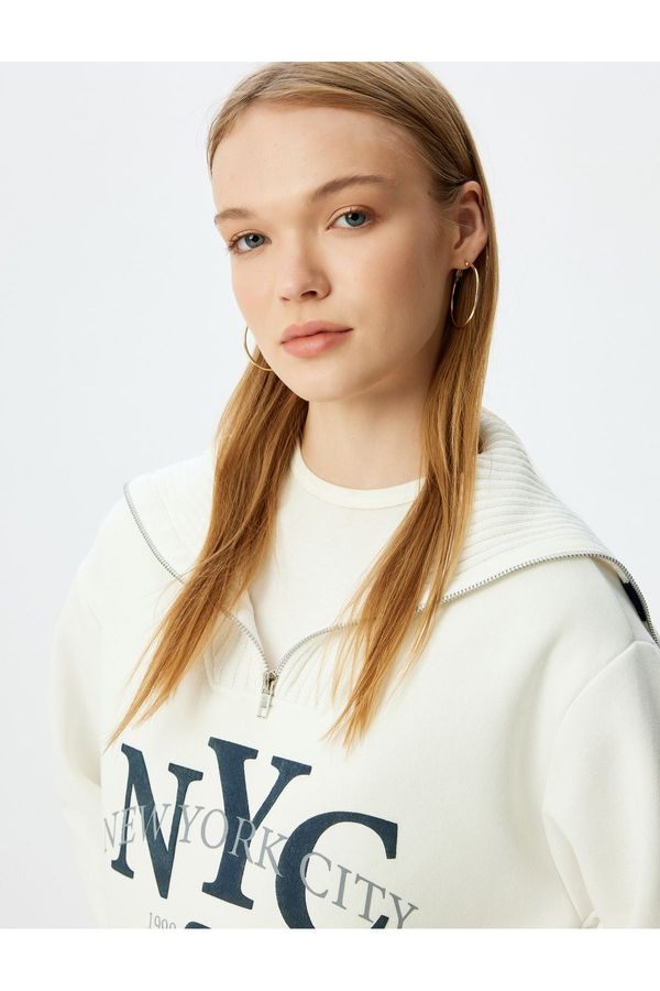 Koton Koton Stand Collar Half Zipper College Printed Raised Oversize Sweatshirt