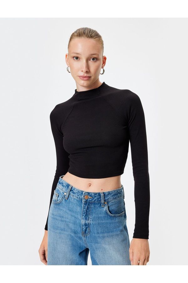Koton Koton Stand Collar Ribbed Body Long Sleeve Slim Fit Cotton
