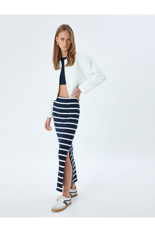 Koton Koton Standard Waist Long Pencil Skirt with Side Slit Detail