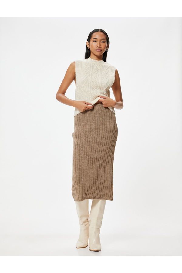 Koton Koton Standard Waist Midi Knitted Pencil Skirt