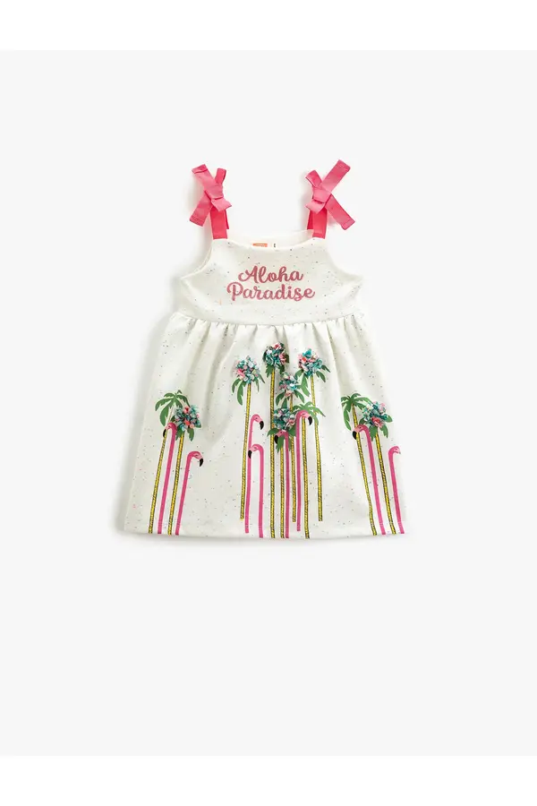 Koton Koton Strapless Applique Detailed Flamingo Print