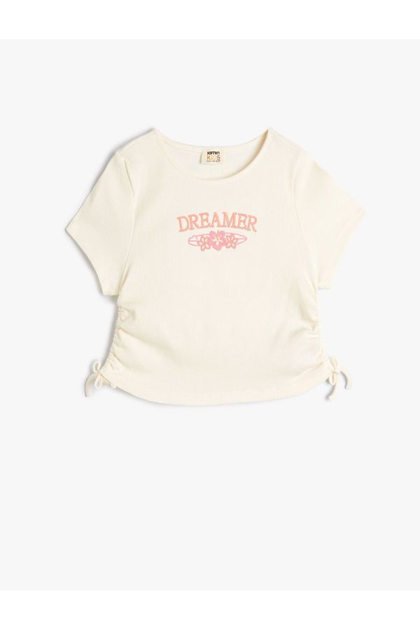 Koton Koton T-Shirt Motto Printed Ribbed Short Sleeve Cotton