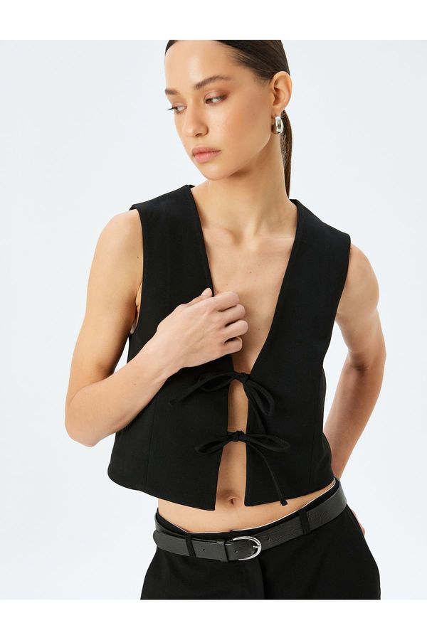 Koton Koton V Neck Vest with Front Tie and Bow Detail