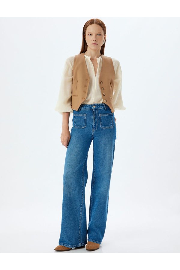 Koton Koton Wide Leg Jeans High Waist Pocket Detailed Buttoned Jeans