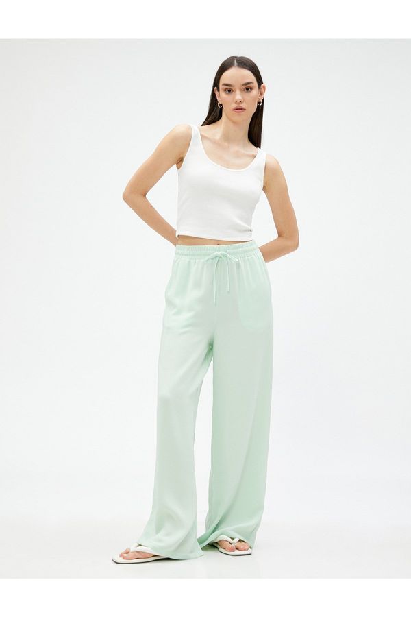 Koton Koton Wide Leg Trousers with Pockets Tie Waist
