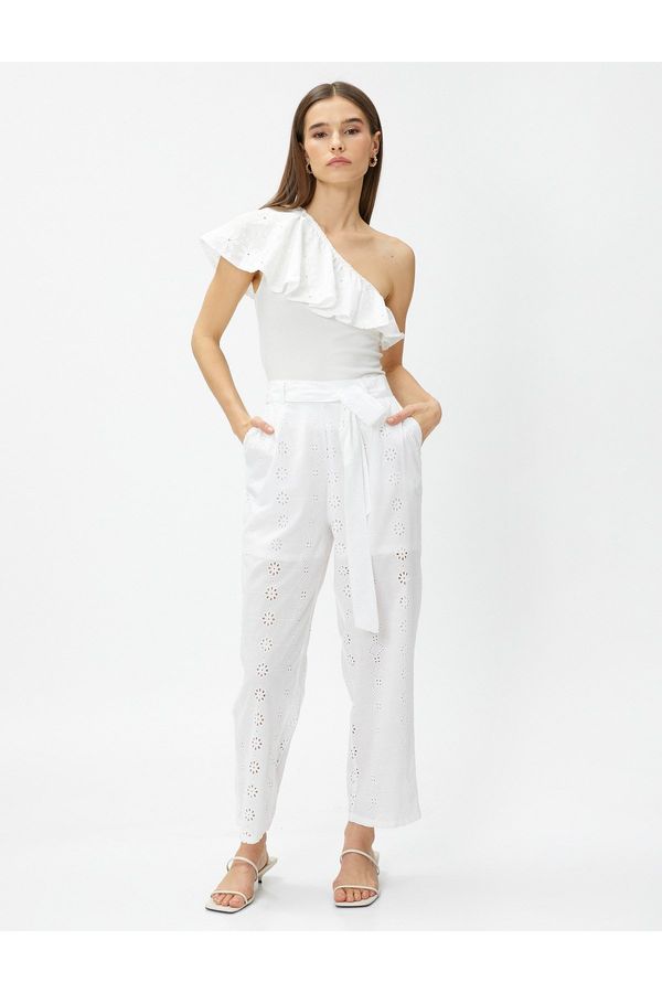 Koton Koton Women's Belt Detailed Crop Embroidery Trousers