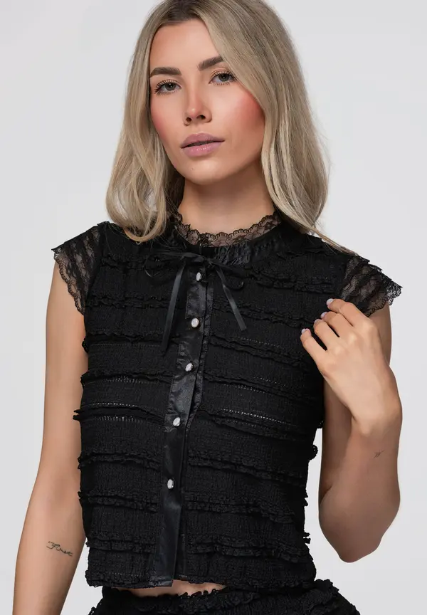 Ombre Kratka ženska bluza s detaljima od čipke