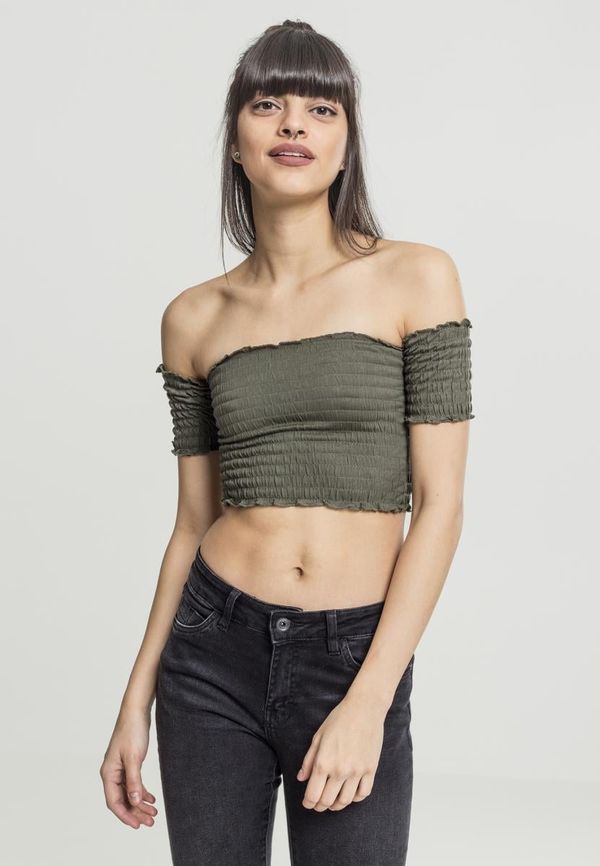 UC Ladies Ladies Cropped Cold Shoulder Smoke Top Olive