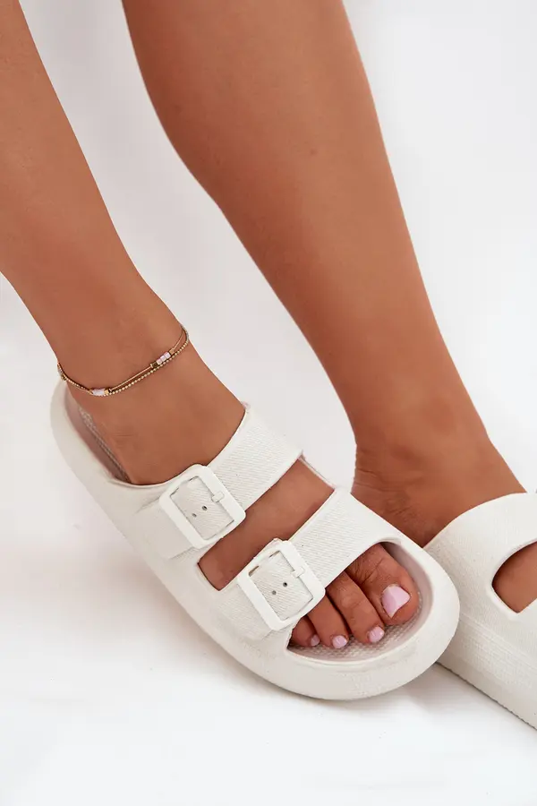 VINCEZA Ladies Foam Slides With Buckles Vinceza