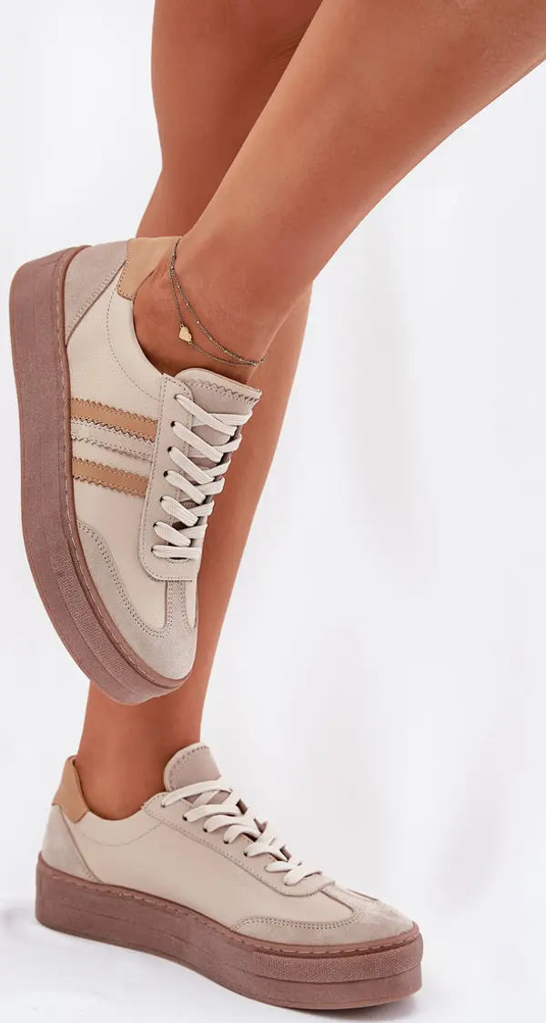 Zazoo Ladies Leather Sneakers On Platform Zazoo N1234 Beige
