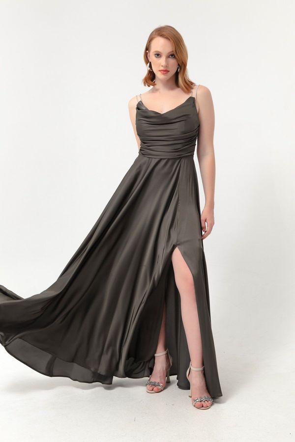 Lafaba Lafaba ženska kaki kamena remenje duga večernja haljina s prorezom