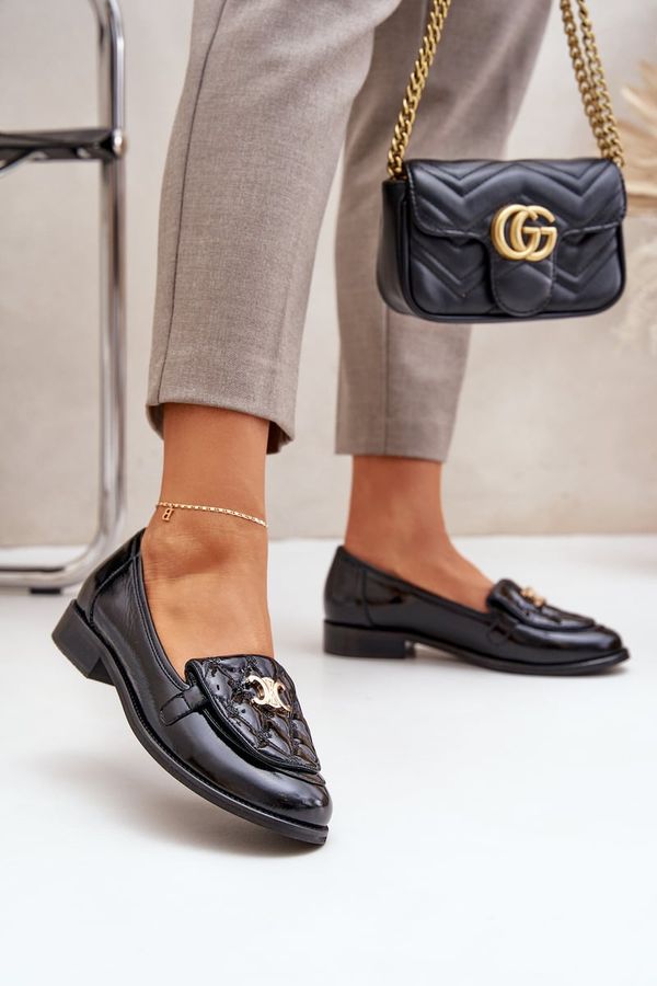 Laura Messi Laura Messi Leather Patent Loafers With Gold Decoration Laura 2927 Black