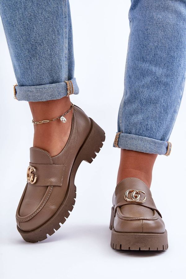 Laura Messi Laura Messi Women's Leather Half-Boots with Ornament Dark Beige Rosefalls