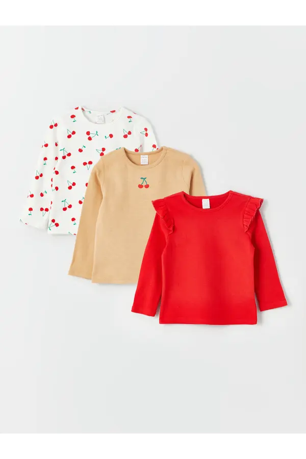 LC Waikiki LC Waikiki Crew Neck Long Sleeve Baby Girl T-Shirt, Pack of 3