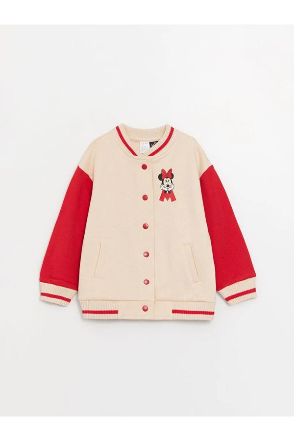 LC Waikiki LC Waikiki LCW Baby College Collar Long Sleeve Minnie Mouse Printed Baby Girl Bomber Jacket