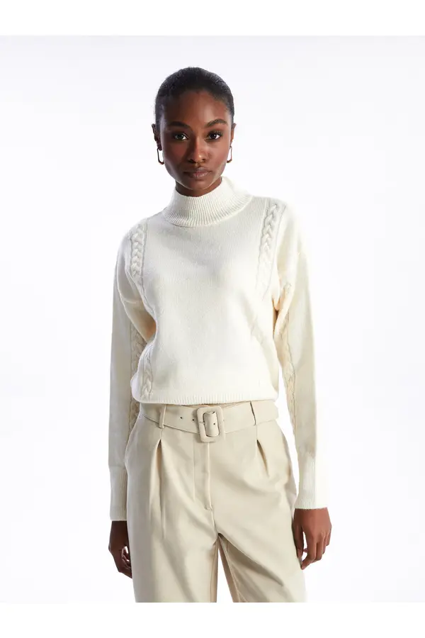 LC Waikiki LC Waikiki pola dolčevita s uzorkom dugih rukava predimenzionirana ženska pletenina džemper