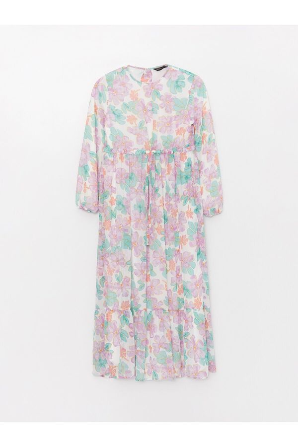 LC Waikiki LC Waikiki ženski vrat posade cvjetna haljina dugih rukava