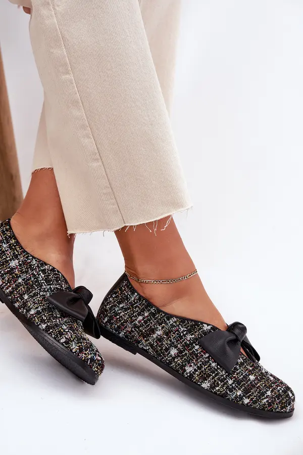 Laura Messi Leather Ballet Flats With Bow Laura Messi 2921 Black