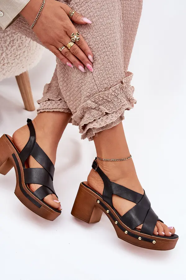 Zazoo Leather Heeled Sandals Zazoo 1081 Black