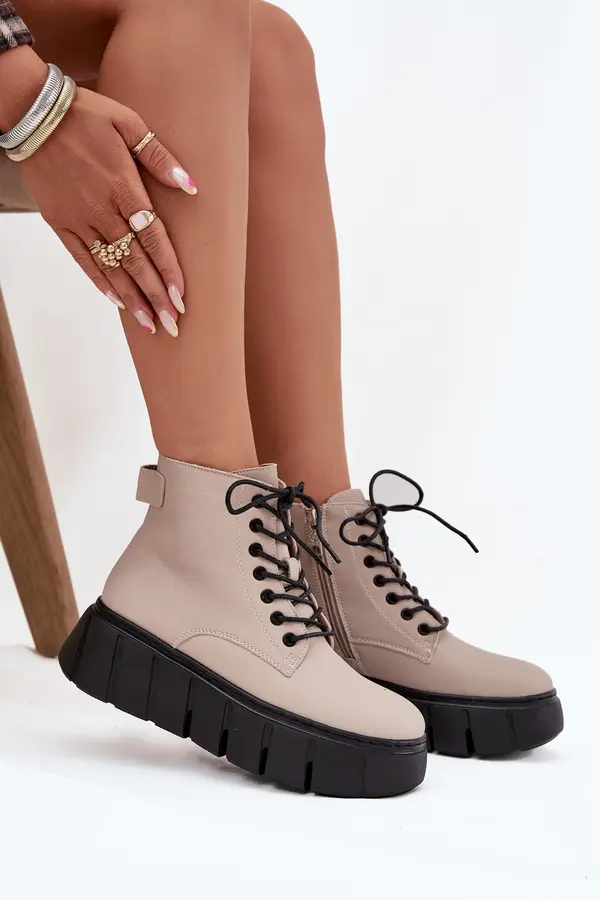 VINCEZA Leather Insulated Women's Ankle Boots on Platform Vinceza