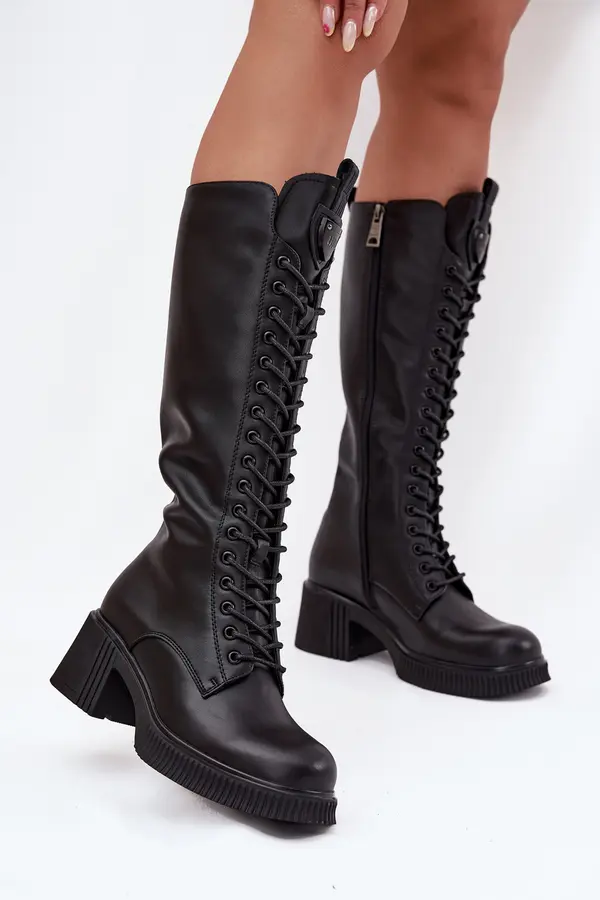 VINCEZA Leather Lace-up Platform Boots Insulated Vinceza