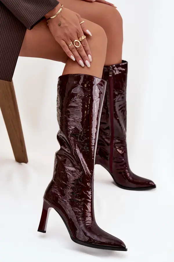 D&A Leather Lacquered Women's Boots Heeled Lined D&A