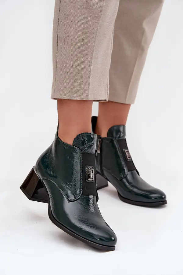 Zazoo Leather Patent Ankle Boots with Decorative Detail Insulated Zazoo