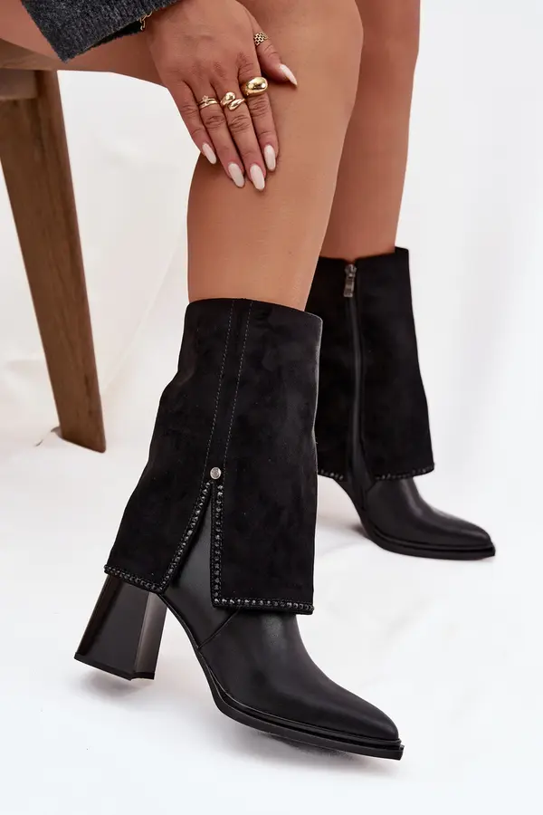 Maciejka Leather Women's Ankle Boots on Heel with Turned Shaft Heated Maciejka
