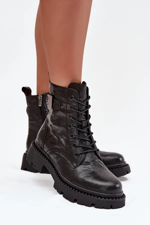 ARTIKER Leather Women's Ankle Boots with Wrinkled Effect and Buckle Artiker