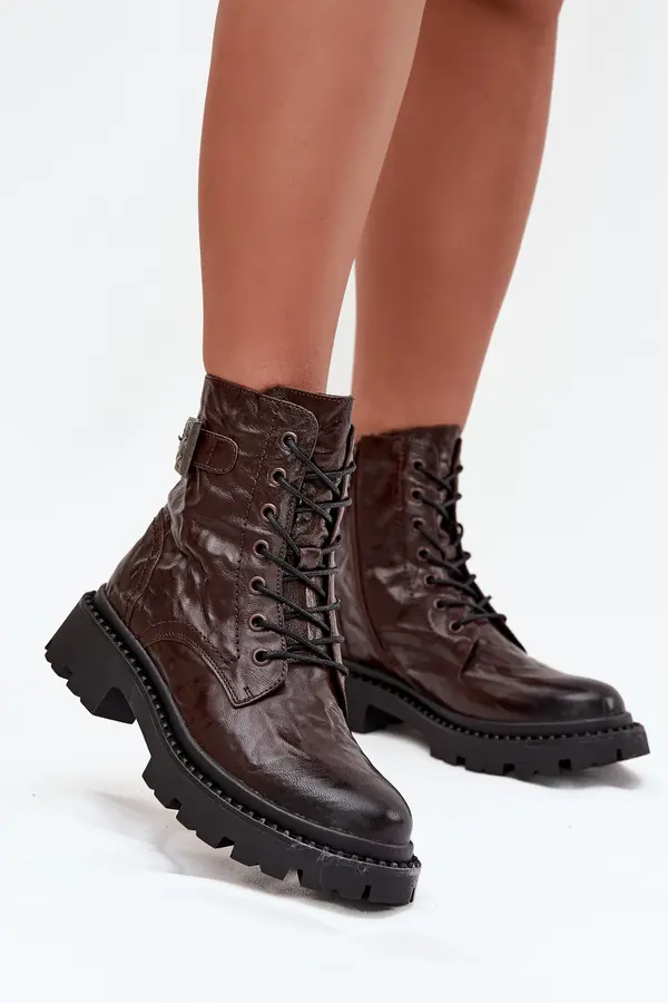 ARTIKER Leather Women's Ankle Boots With Wrinkled Effect And Buckle Artiker
