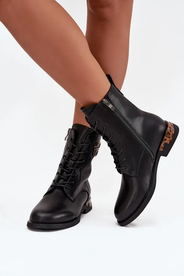ARTIKER Leather Women's Flat Heel Ankle Boots with Decoration Lined Artiker