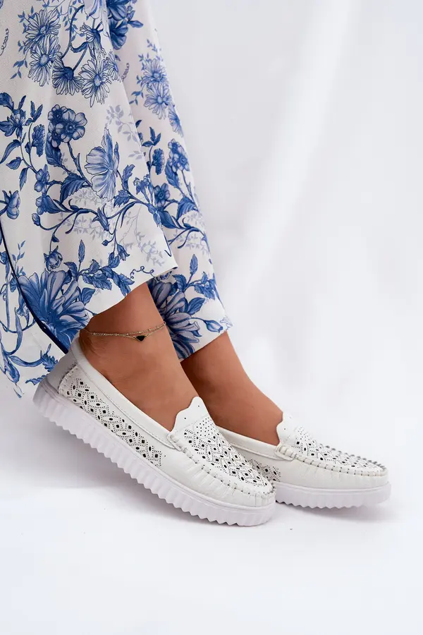 VINCEZA Leather Women's Moccasins With Openwork Pattern Vinceza