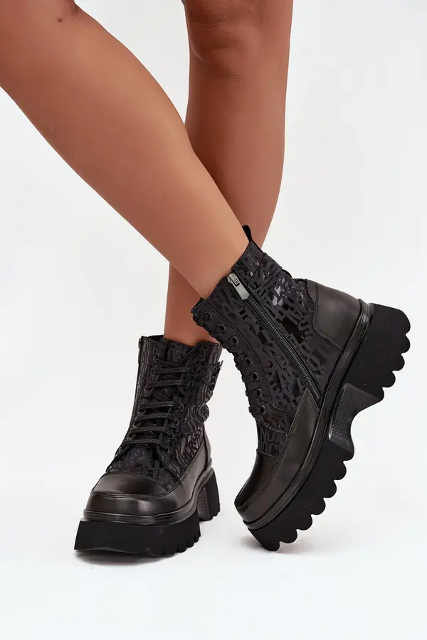 ARTIKER Leather Women's Platform Ankle Boots with Prints and Decorative Detail Artiker