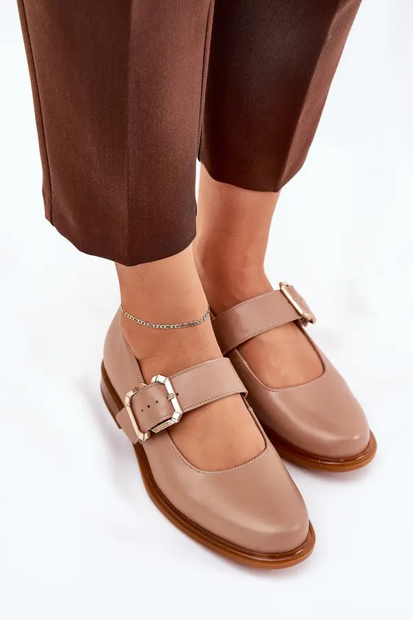 Laura Messi Leather Women's Shoes With Buckle Laura Messi 2980 Dark Beige