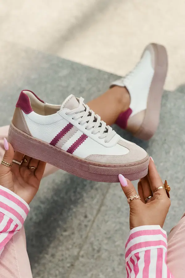 Zazoo Leather Women's Sneakers On Platform Zazoo N1234 Beige-Red