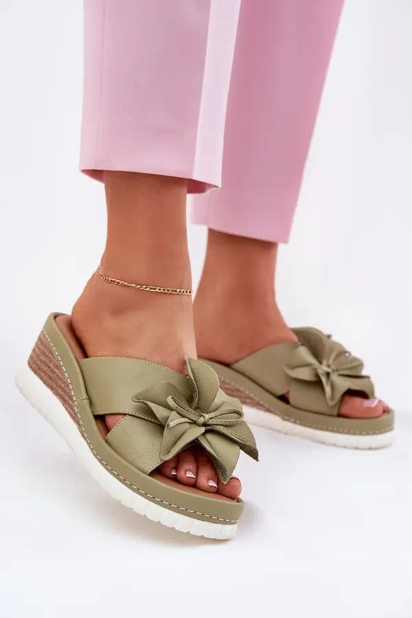ARTIKER Leather Women's Wedge Sandals With Decorative Flower Artiker