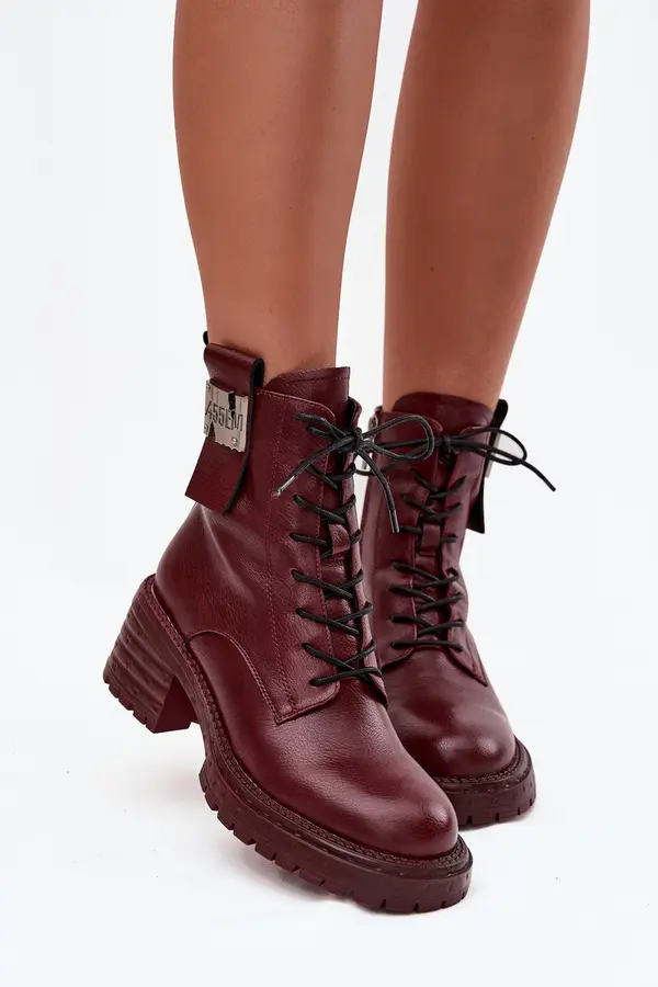 ARTIKER Leather Women's Work Boots on Block Heel with Decorative Detail Artiker