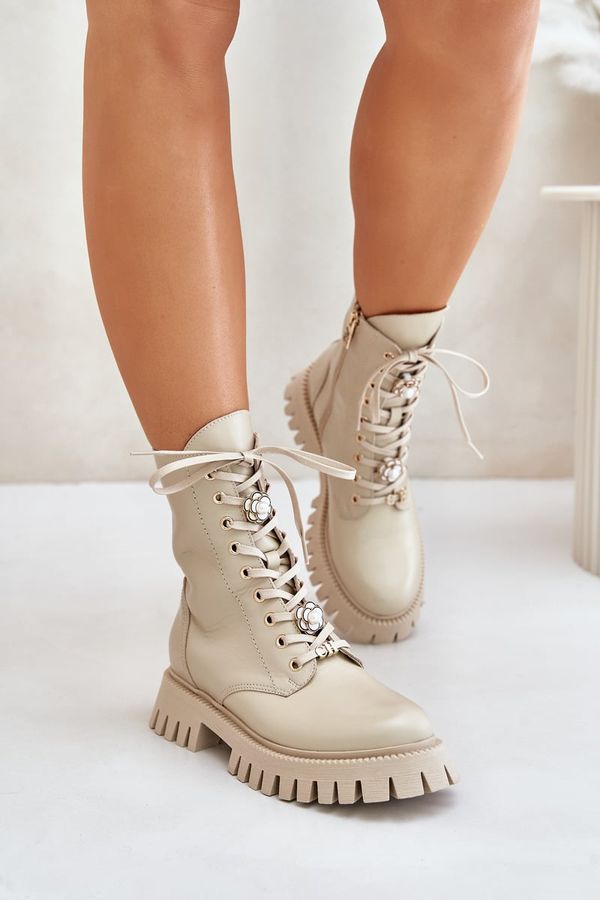 CheBello Leather Worker Ankle Boots With Charms Zipper CheBello