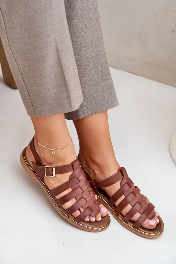 Boto Lewski Shoes Leather sandals with flat heel brown Zazoo 3686