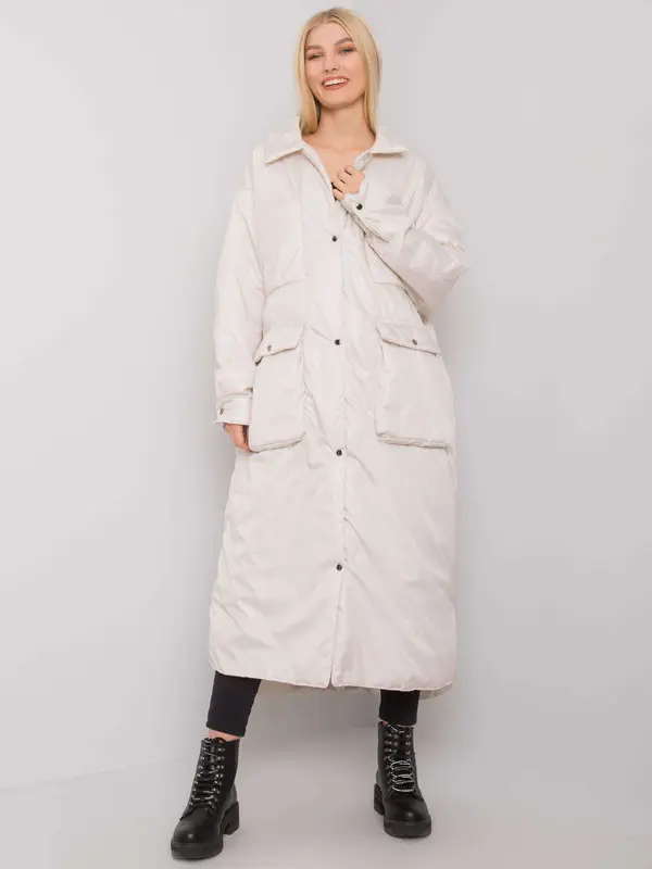 Fashionhunters Light beige long women's quilted jacket
