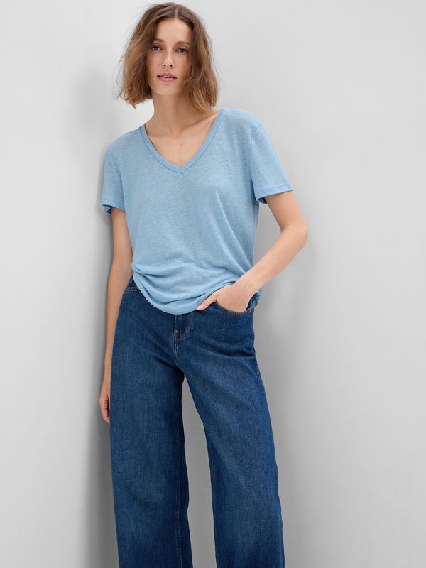 GAP Light blue women's basic T-shirt with V-neckline GAP