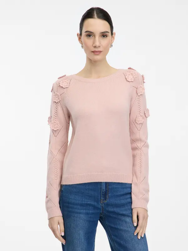 Orsay Light pink women's sweater with floral applique ORSAY - Women's