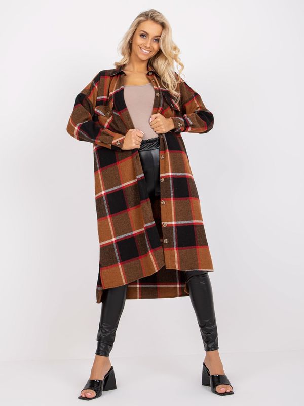 Fashionhunters Long brown cotton shirt Alison