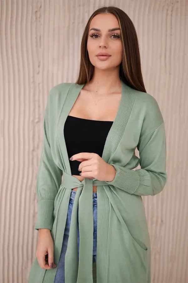 Kesi Long sweater with waist tie dark mint