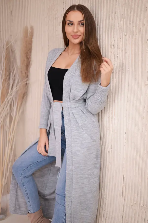 Kesi Long sweater with waist tie gray color