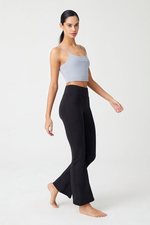 LOS OJOS LOS OJOS Ženski crni visoki struk konturirajući dvostruki džep rasplamsane tajice za noge