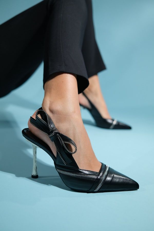 LuviShoes LuviShoes GLEN Black Skin Zipper Detailed Women's High Heeled Shoes