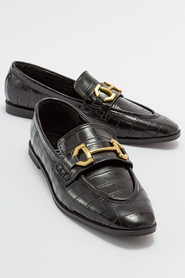 LuviShoes LuviShoes JETLA Women's Black Loafers with Print