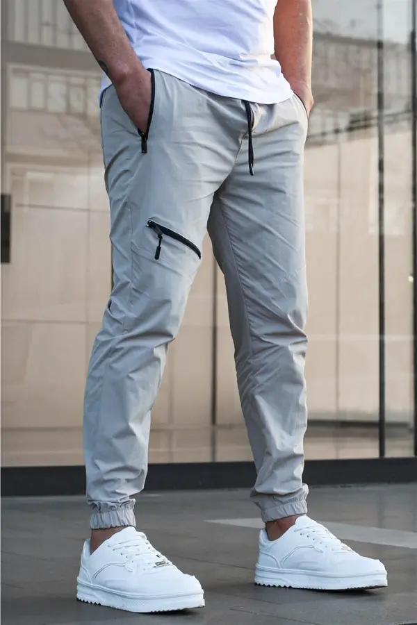 Madmext Madmext Beige Zipper Detailed Parachute Jogger Pants