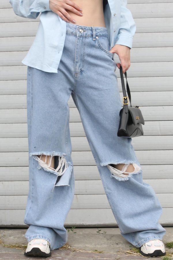 Madmext Madmext Blue Regular Fit Ženska poderana detaljna traperica